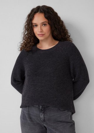 s.Oliver Melierter Strickpullover mit Raglanärmeln - schwarz