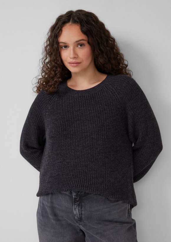 s.Oliver Melierter Strickpullover mit Raglanärmeln - schwarz