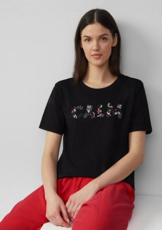 s.Oliver Jersey-T-Shirt im Relaxed Fit mit Artwork - schwarz