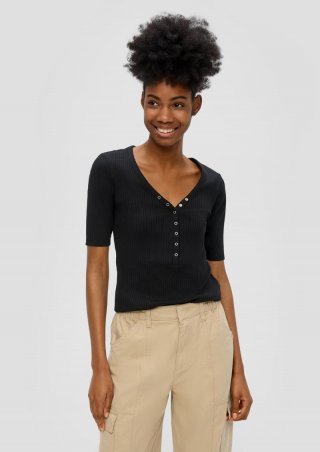 s.Oliver Shirt mit Rippstruktur - schwarz