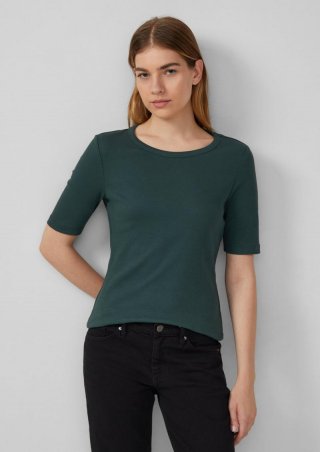 s.Oliver Bequemes Jerseyshirt mit Rippblende - tannengrün