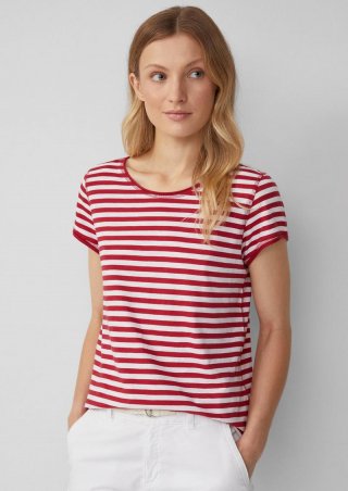 s.Oliver T-Shirt mit Rollkanten und Flammgarnstruktur - rot