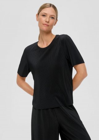 s.Oliver T-Shirt mit Plisseefalten - schwarz