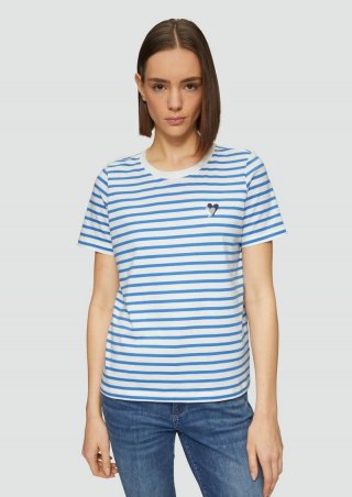 s.Oliver Gestreiftes T-Shirt im Relaxed Fit mit Herz-Stickerei - royalblau