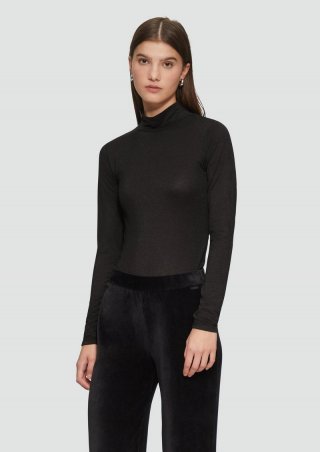 s.Oliver Schmal geschnittenes Shirt mit Stehkragen und Glitzereffekt - schwarz