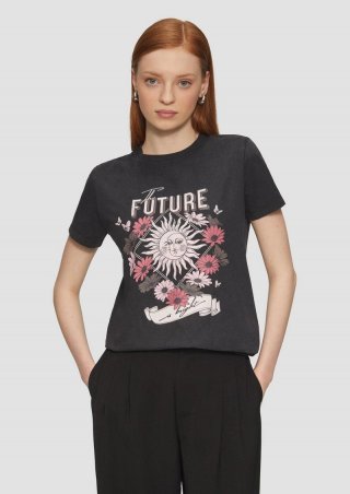 s.Oliver Baumwollshirt mit Frontprint in gewaschener Optik - schwarz