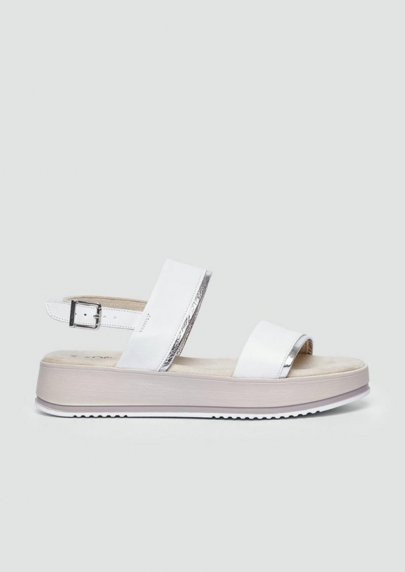 s.Oliver Ledersandalen mit Kontrast-Detail und Plateausohle - beige