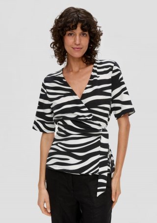 s.Oliver Jersey-Shirt in Wickel-Optik - schwarz