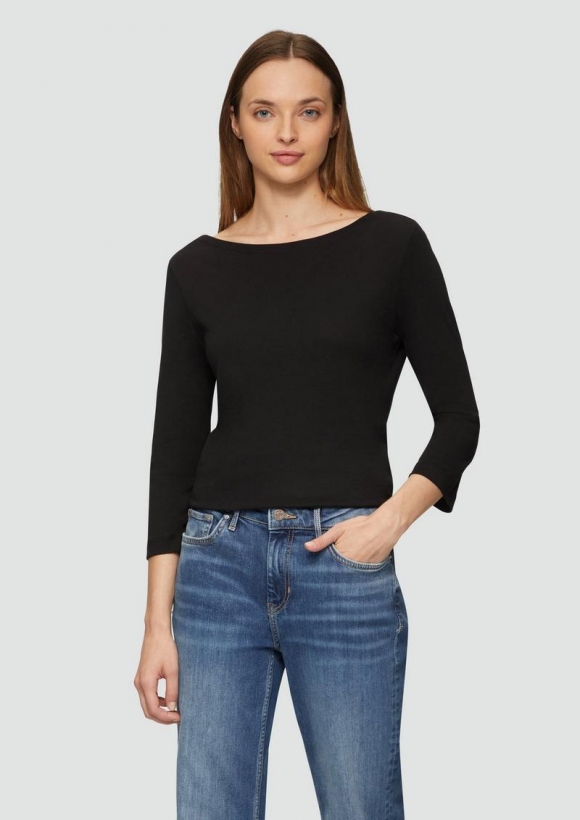 s.Oliver T-Shirt mit 3/4-Arm und U-Boot Ausschnitt - schwarz