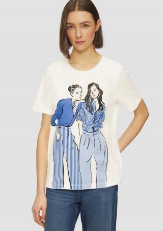 s.Oliver Baumwoll-T-Shirt im Relaxed Fit mit Frontprint - creme