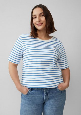 s.Oliver Gestreiftes T-Shirt mit Herz-Stickerei - royalblau