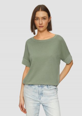s.Oliver Gewaschenes T-Shirt mit Ziernähten im Relaxed Fit - olivgrün