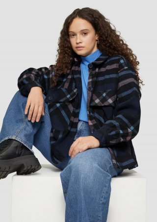 s.Oliver Leicht verkürztes Overshirt aus Flanell - tiefblau