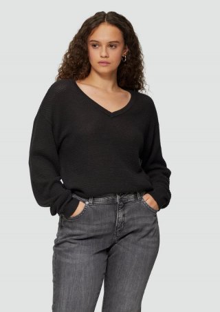 s.Oliver Pullover mit Strukturmuster und V-Ausschnitt - schwarz