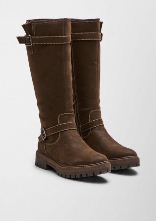 s.Oliver Stiefel in Veloursleder-Optik - dunkelbraun