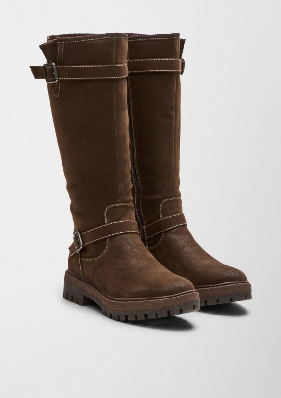 s.Oliver Stiefel in Veloursleder-Optik - dunkelbraun