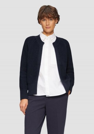 s.Oliver Strickjacke mit Raglanärmeln und Rippbündchen - navy