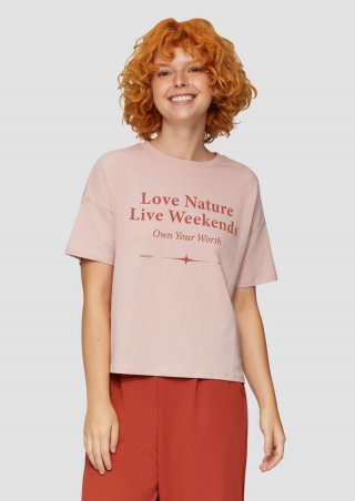 s.Oliver Verkürztes Baumwollshirt mit Frontprint - perlmuttrosa