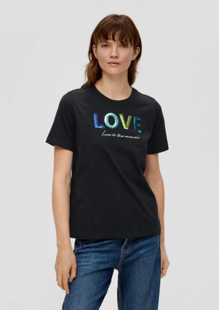s.Oliver Baumwollshirt mit Pailletten-Stickerei - schwarz