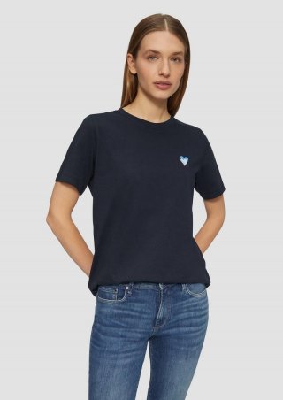 s.Oliver T-Shirt im Relaxed Fit mit Herz-Stickerei - navy