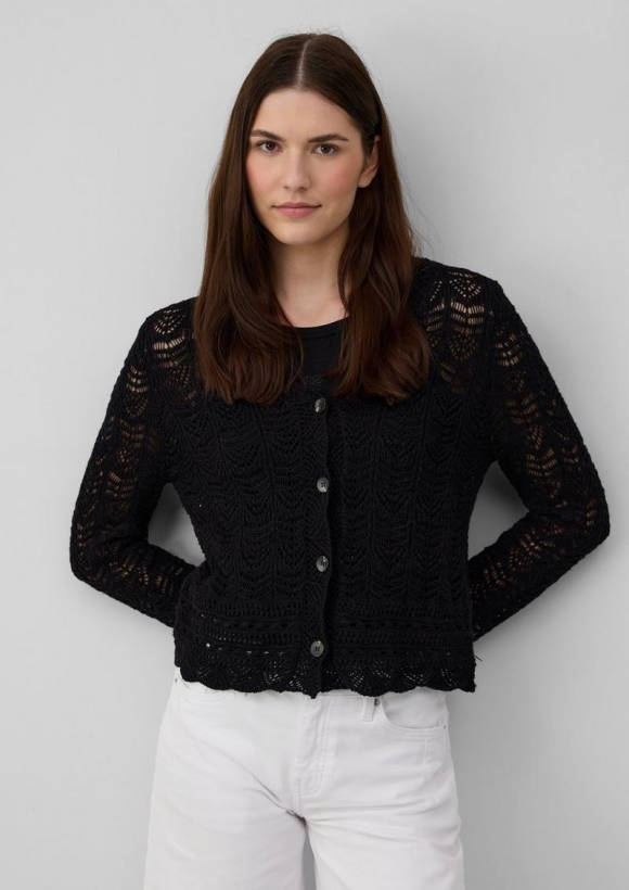 s.Oliver Cardigan aus Ajourstrick mit V-Ausschnitt - schwarz