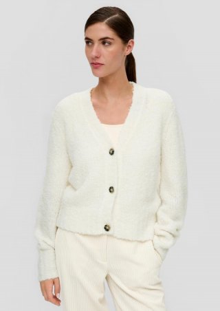 s.Oliver Verkürzte Strickjacke aus Alpakamix - natur