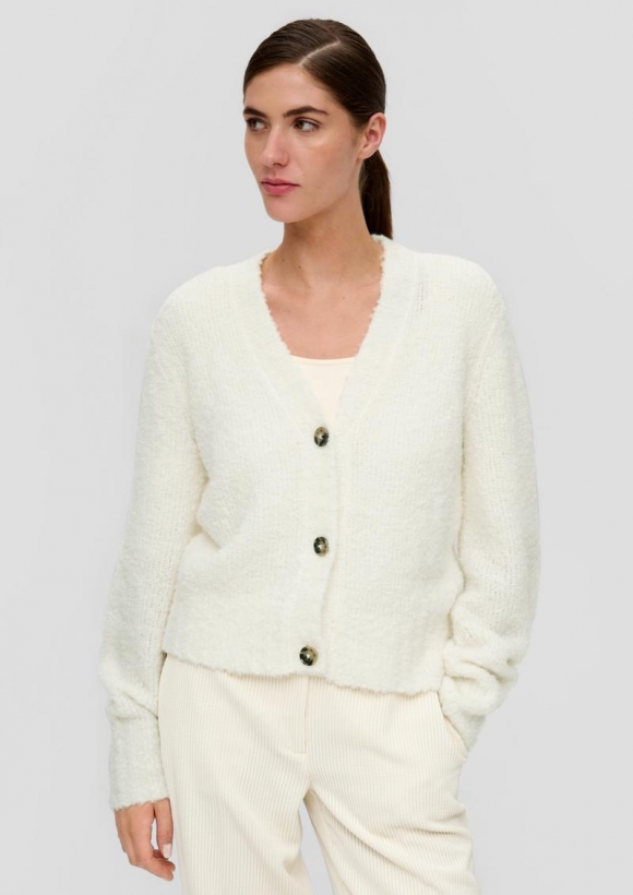 s.Oliver Verkürzte Strickjacke aus Alpakamix - natur