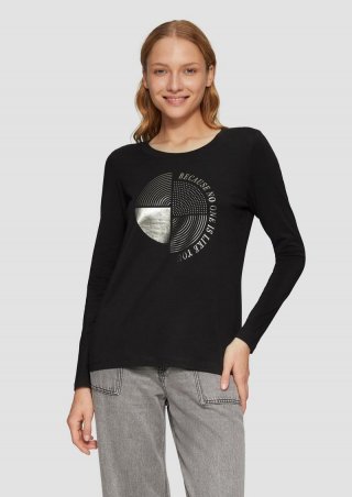 s.Oliver Longsleeve mit Metallic-Print und Schmucksteinen - schwarz