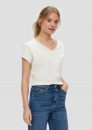 s.Oliver Baumwoll-T-Shirt mit Spitzendetails - creme