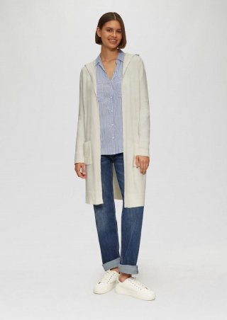s.Oliver Long-Cardigan mit Kapuze - creme