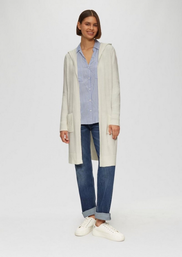 s.Oliver Long-Cardigan mit Kapuze - creme