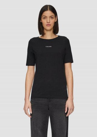 s.Oliver Elastisches T-Shirt mit Logo-Print - schwarz