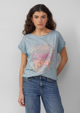 s.Oliver Oversize-Shirt in gewaschener Optik mit Frontprint - salbeigrün