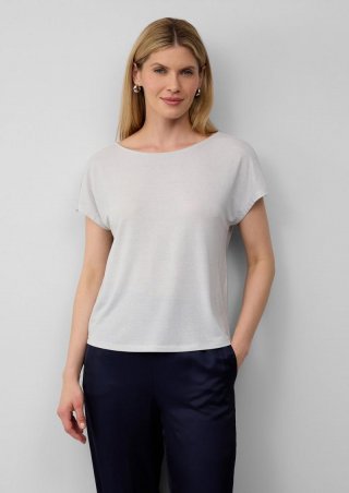 s.Oliver T-Shirt im Relaxed Fit mit Glitzergarn und U-Boot-Ausschnitt - ecru