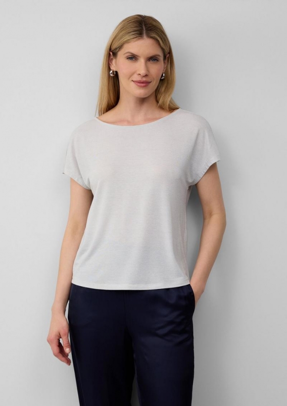 s.Oliver T-Shirt im Relaxed Fit mit Glitzergarn und U-Boot-Ausschnitt - ecru