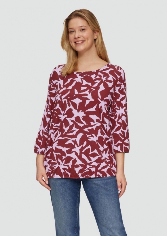 s.Oliver Shirt mit All-over-Print aus Viskosestretch - rubinrot