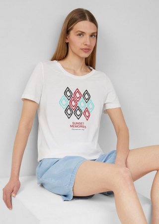 s.Oliver Jersey-T-Shirt mit Frontprint - weiß