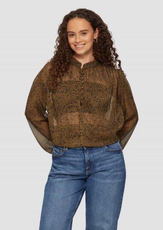 s.Oliver Leicht transparente Chiffonbluse mit Puffärmeln - olivgrün