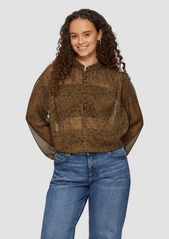 s.Oliver Leicht transparente Chiffonbluse mit Puffärmeln - olivgrün