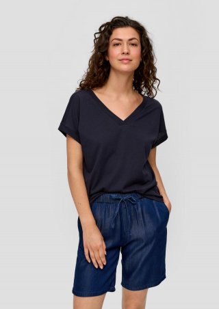 s.Oliver Relaxed-Fit-Shirt mit V-Ausschnitt und gekreuztem Riemen-Detail am Rücken - navy
