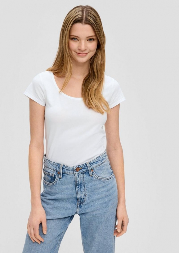 s.Oliver T-Shirt mit U-Ausschnitt - weiß