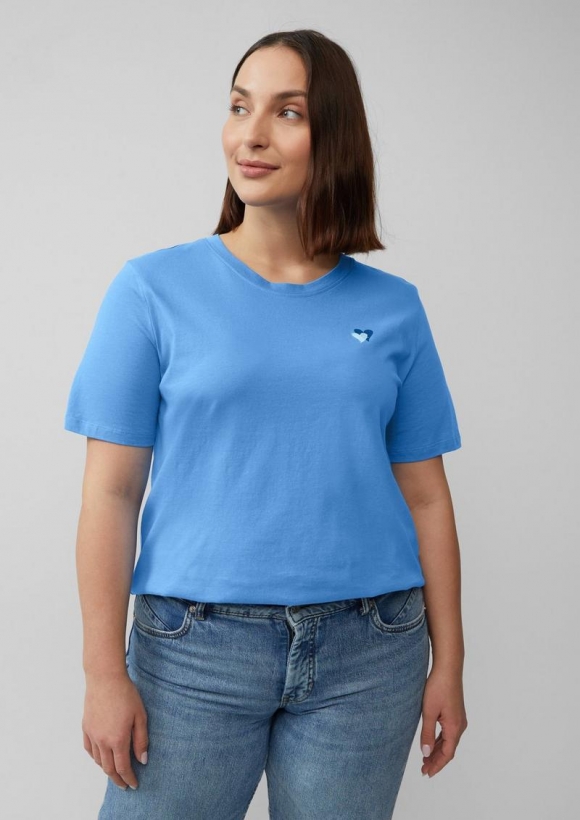 s.Oliver T-Shirt mit Herz-Stickerei - royalblau