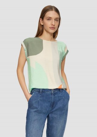 s.Oliver T-Shirt im Fabricmix mit vorderseitigem Print - minze