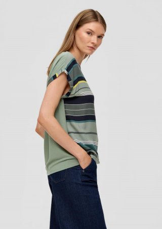 s.Oliver Streifenshirt aus Materialmix - salbeigrün