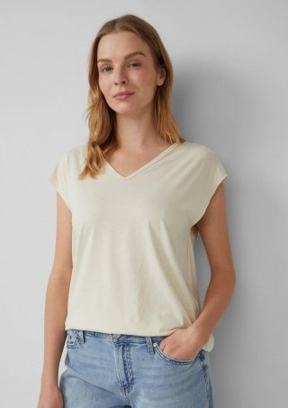 s.Oliver T-Shirt mit V-Ausschnitt und Rücken-Detail - champagner