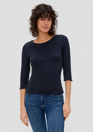 s.Oliver 3/4-Ärmel-Shirt mit Rollsaum - navy