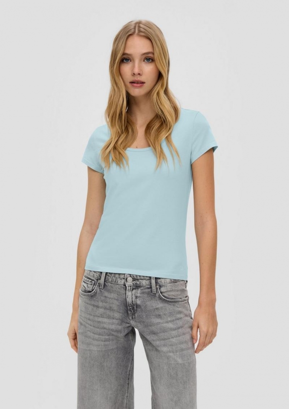 s.Oliver T-Shirt mit U-Ausschnitt - helles türkis