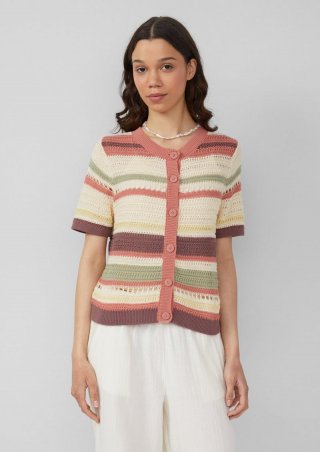s.Oliver Kurzarm-Cardigan in Häkeloptik - helles sand