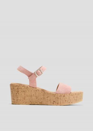 s.Oliver Leder-Sandalen mit Keilabsatz - rosa