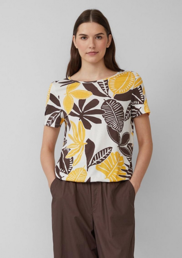 s.Oliver Jersey-T-Shirt im O-Shape mit Cut-out - ecru